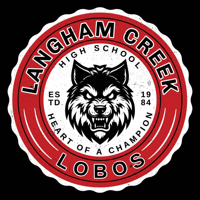 Close-up view of Langham Creek High School Lobos Black Classic Unisex T-shirt 216