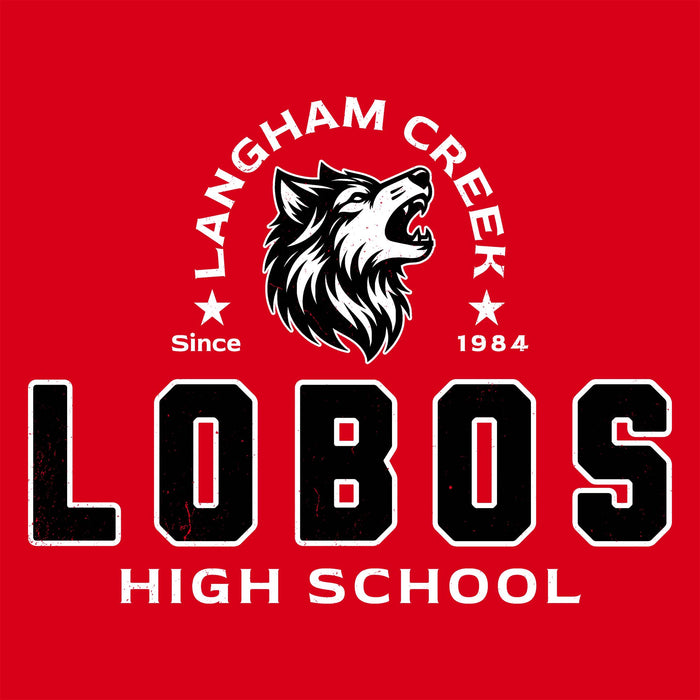 Close-up view of Langham Creek High School Lobos Red Classic Unisex T-shirt 222