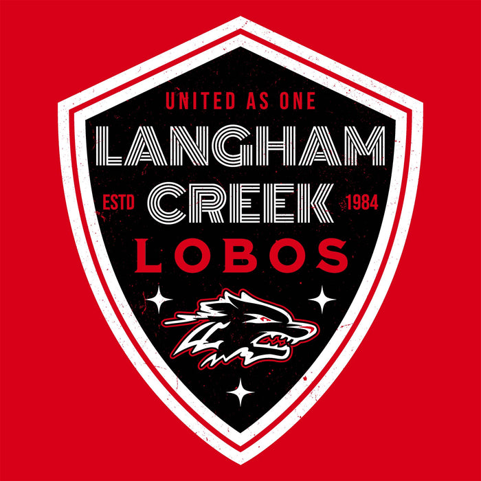 Close-up view of Langham Creek High School Lobos Red Classic Unisex T-shirt 225