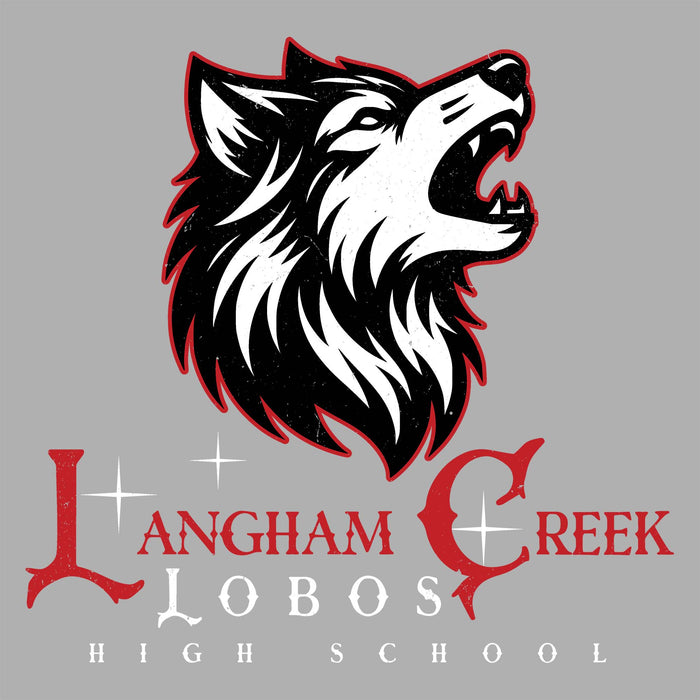 Close-up view of Langham Creek High School Lobos Women's Relaxed Fit T-shirt 226