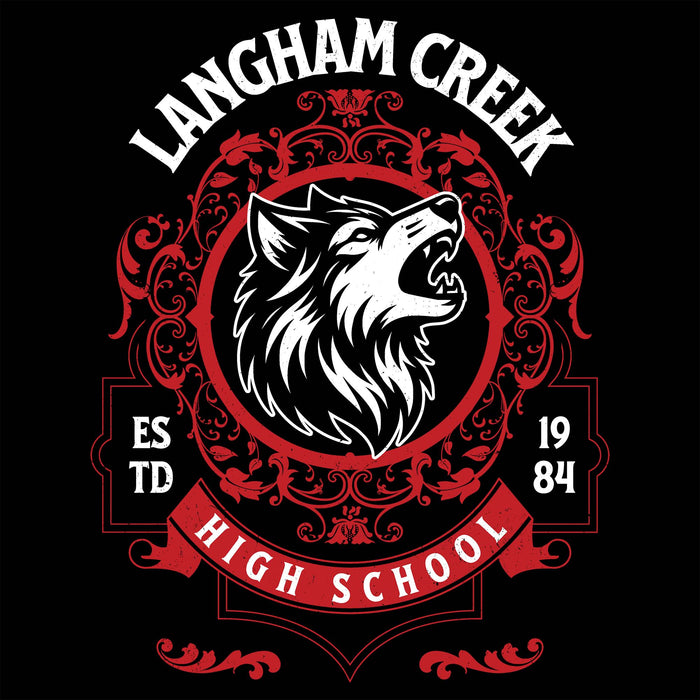 Close-up view of Langham Creek High School Lobos Black Classic Unisex T-shirt 227
