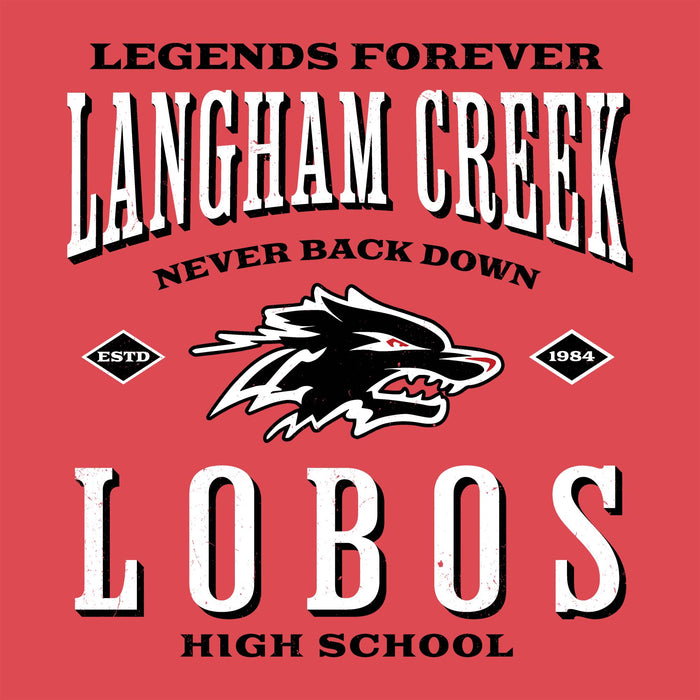 Close-up view of Langham Creek High School Lobos Women's Relaxed Fit T-shirt 230