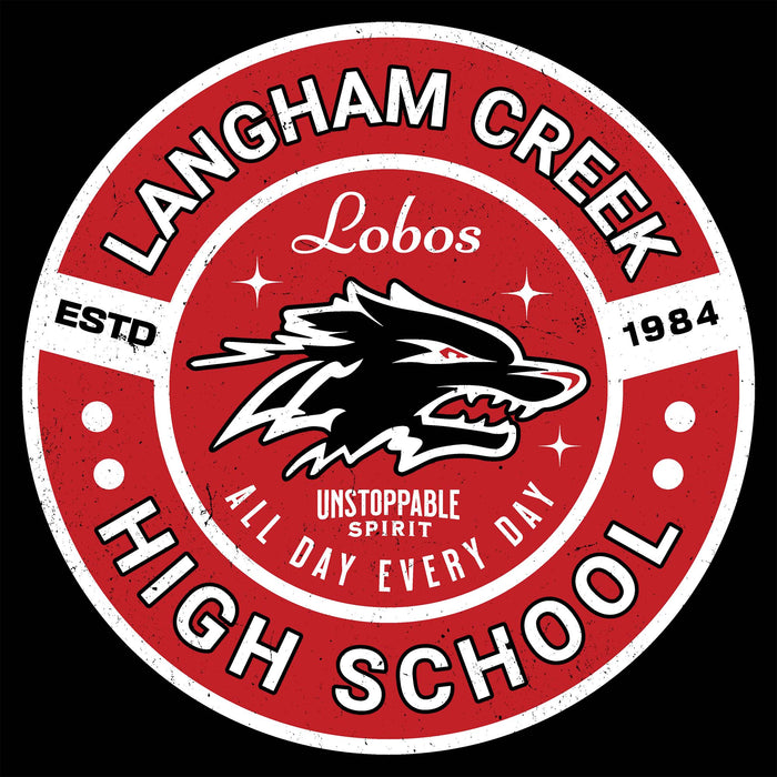 Close-up view of Langham Creek High School Lobos Black Classic Unisex T-shirt 239