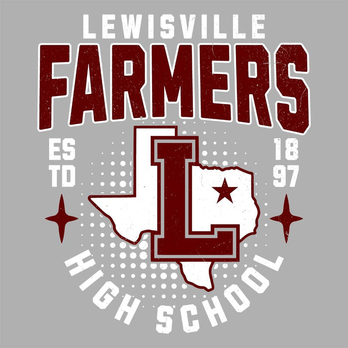 Close-up view of Lewisville High School Farmers Unisex 3/4 Sleeve Raglan T-shirt 204