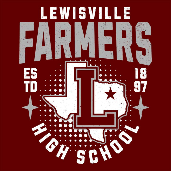 Close-up view of Lewisville High School Farmers Maroon Classic Unisex Hoodie 204