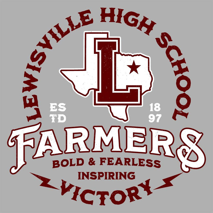 Close-up view of Lewisville High School Farmers Unisex 3/4 Sleeve Raglan T-shirt 206