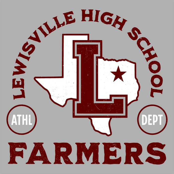 Close-up view of Lewisville High School Farmers Unisex 3/4 Sleeve Raglan T-shirt 208