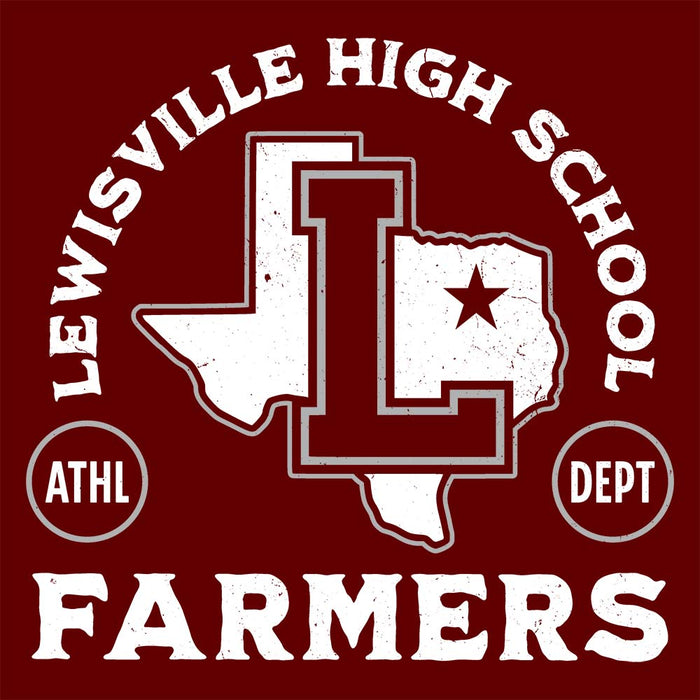 Close-up view of Lewisville High School Farmers Maroon Premium Unisex Hoodie 208