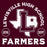 Lewisville High School Farmers logo with state outline and star on a maroon background