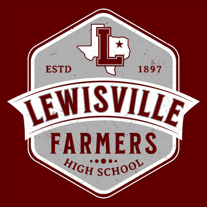 Close-up view of Lewisville High School Farmers Maroon Premium Unisex Hoodie 209