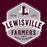 Lewisville Farmers High School logo with maroon and gray design on a dark red background