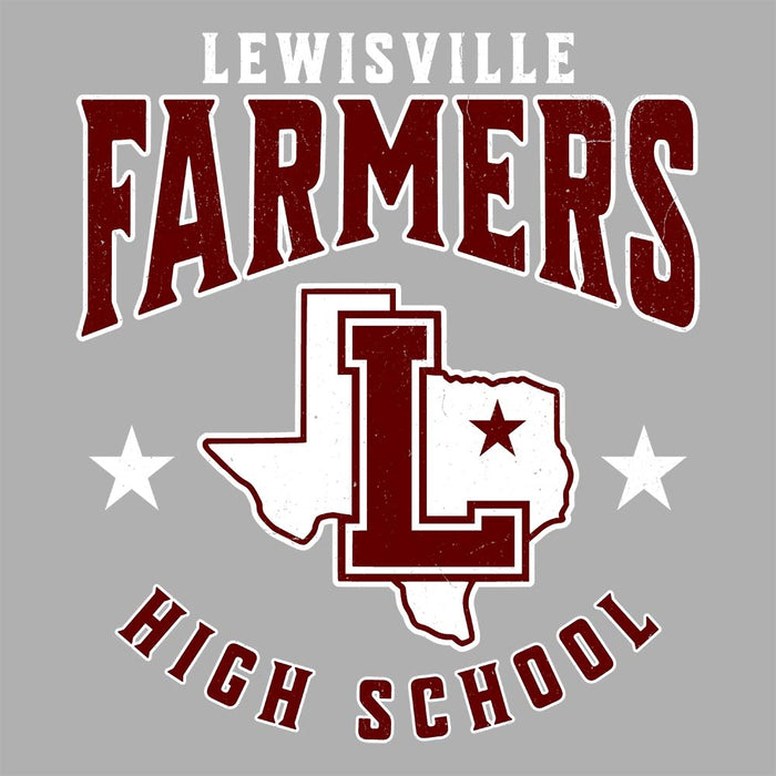 Close-up view of Lewisville High School Farmers Unisex 3/4 Sleeve Raglan T-shirt 213