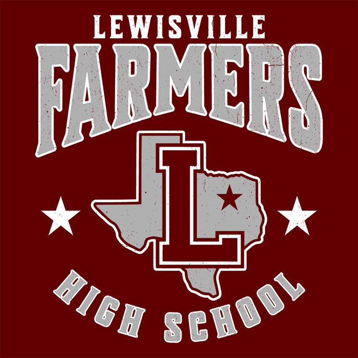 Close-up view of Lewisville High School Farmers Maroon Premium Unisex Hoodie 213