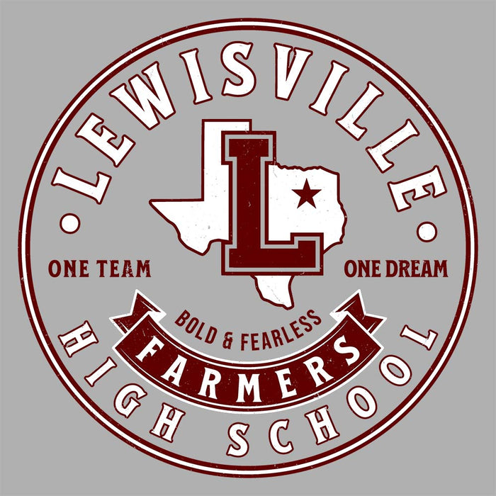 Close-up view of Lewisville High School Farmers Unisex 3/4 Sleeve Raglan T-shirt 215