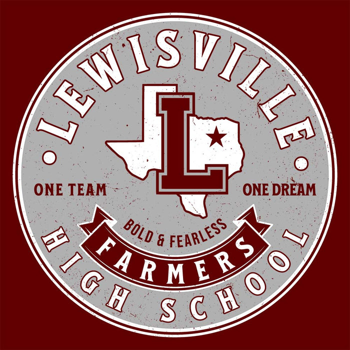 Close-up view of Lewisville High School Farmers Maroon Classic Unisex Hoodie 215