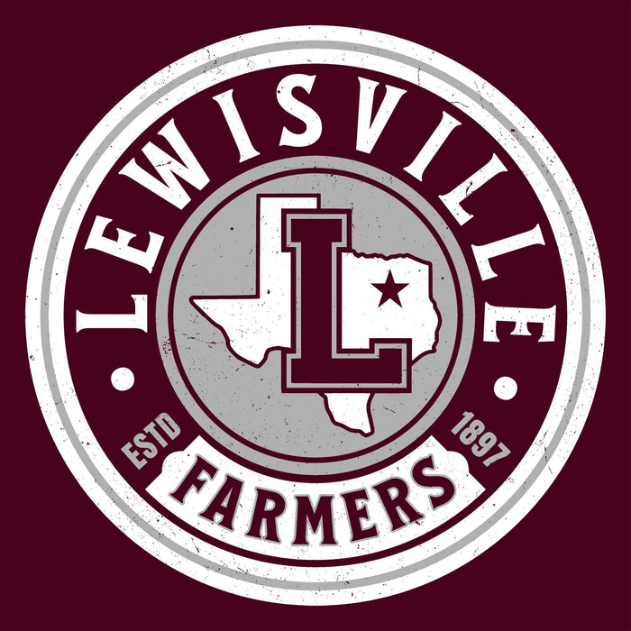 Logo of Lewisville Farmers with a maroon background