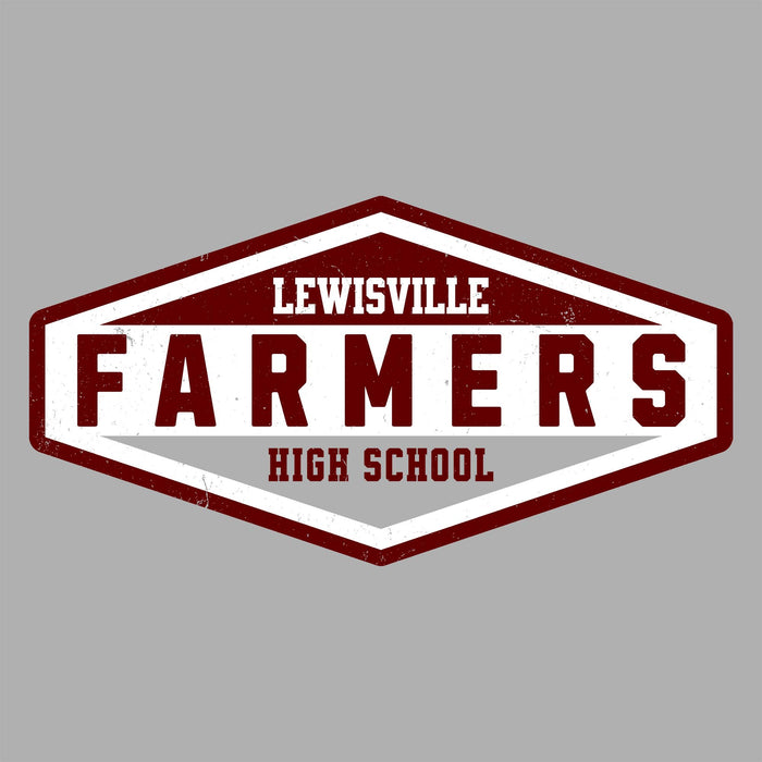 Hexagonal logo with 'Lewisville Farmers High School' text on a gray background