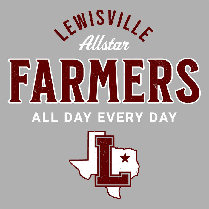 Close-up view of Lewisville High School Farmers Unisex 3/4 Sleeve Raglan T-shirt 040
