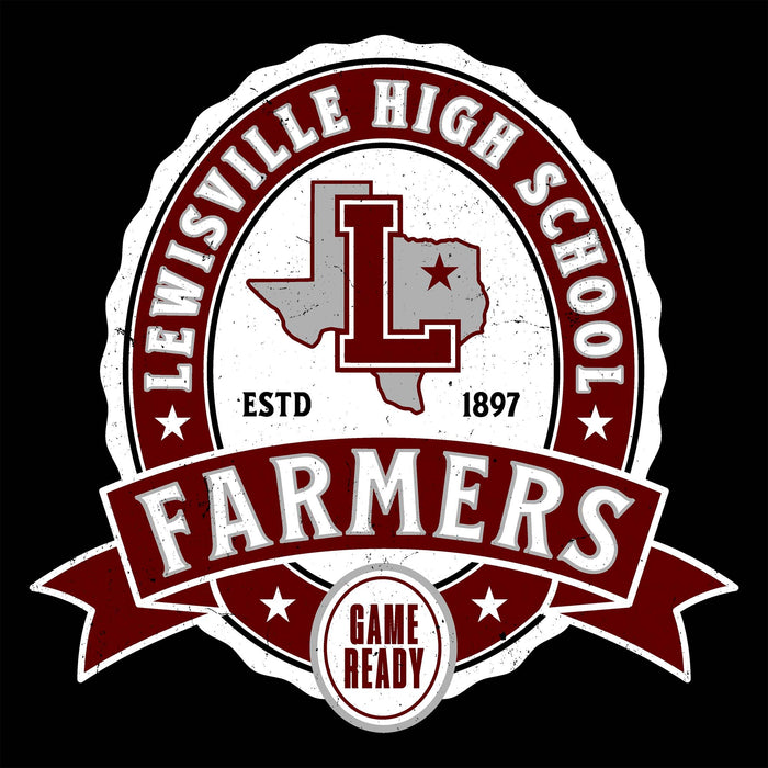 Close-up view of Lewisville High School Farmers Unisex 3/4 Sleeve Raglan T-shirt 212