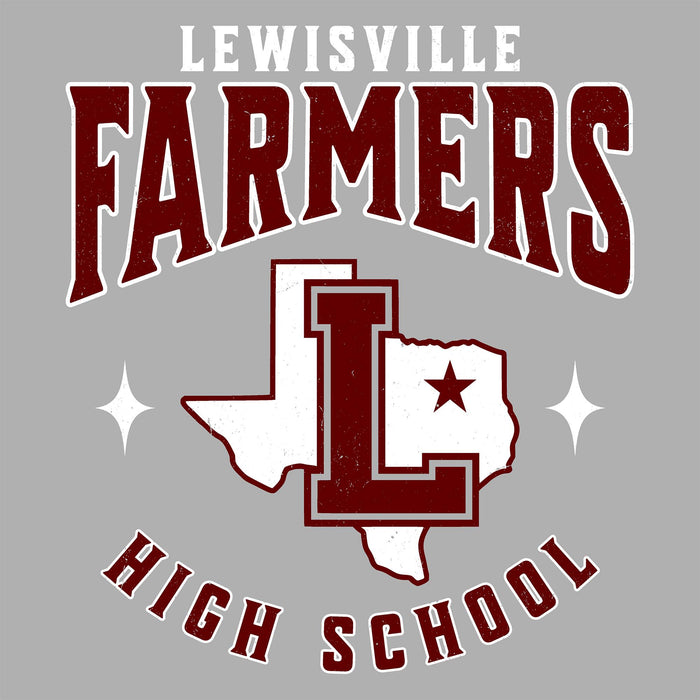 Close-up view of Lewisville High School Farmers Unisex 3/4 Sleeve Raglan T-shirt 213