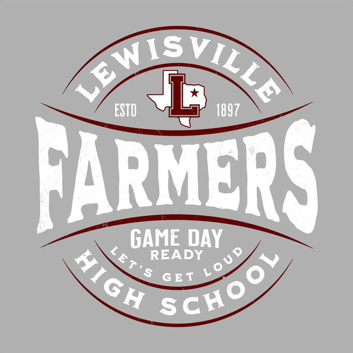 Close-up view of Lewisville High School Farmers Unisex 3/4 Sleeve Raglan T-shirt 218
