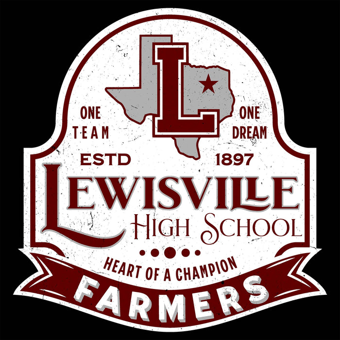Close-up view of Lewisville High School Farmers Unisex 3/4 Sleeve Raglan T-shirt 219