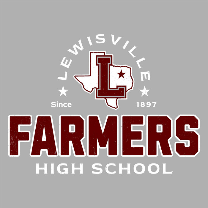 Close-up view of Lewisville High School Farmers Unisex 3/4 Sleeve Raglan T-shirt 222