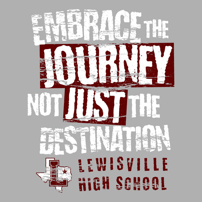 Motivational quote with Lewisville High School logo on a gray background