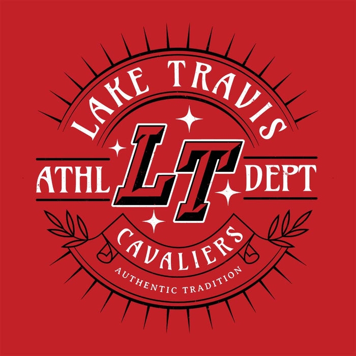 Close-up view of Lake Travis High School Cavaliers Red Premium Unisex T-shirt 201