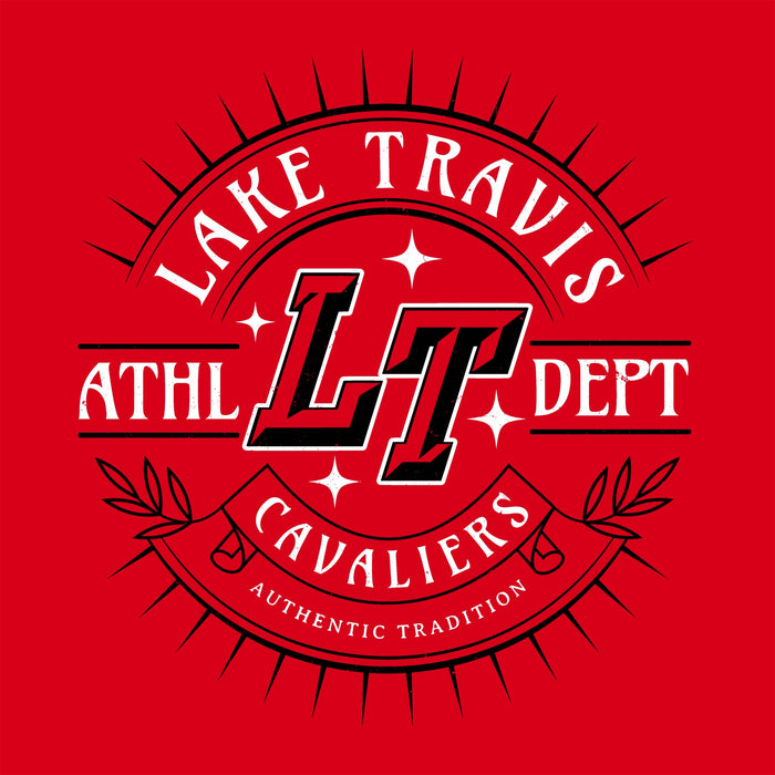 Close-up view of Lake Travis High School Cavaliers Red Classic Unisex T-shirt 201