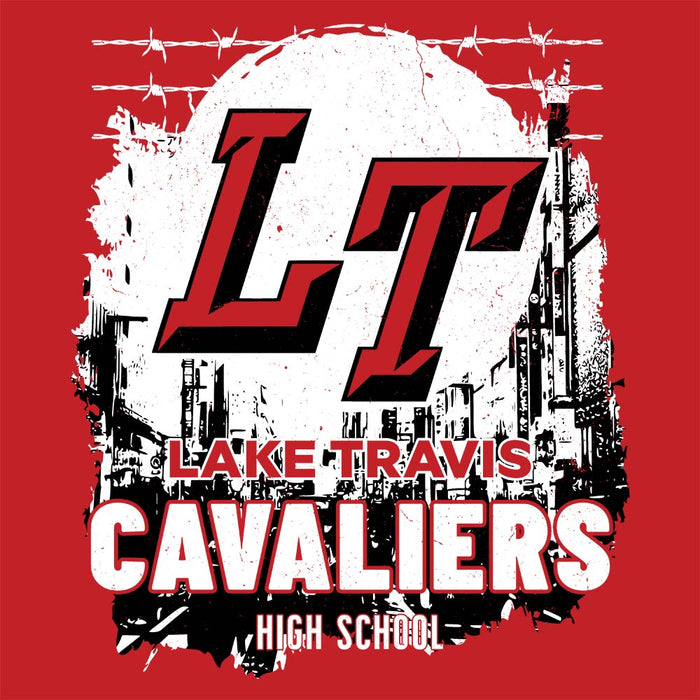 Close-up view of Lake Travis High School Cavaliers Red Premium Unisex T-shirt 202