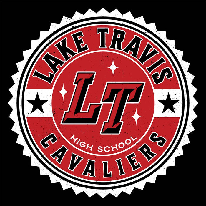 Close-up view of Lake Travis High School Cavaliers Black Premium Unisex T-shirt 203