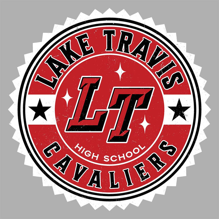 Close-up view of Lake Travis High School Cavaliers Unisex 3/4 sleeve Raglan T-shirt 203