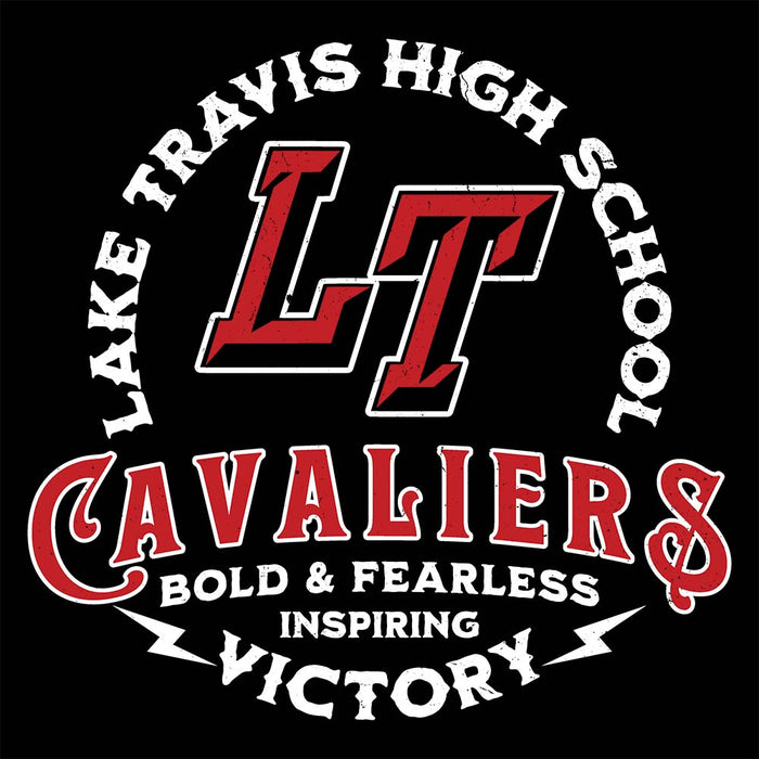 Close-up view of Lake Travis High School Cavaliers Black Premium Unisex T-shirt 206