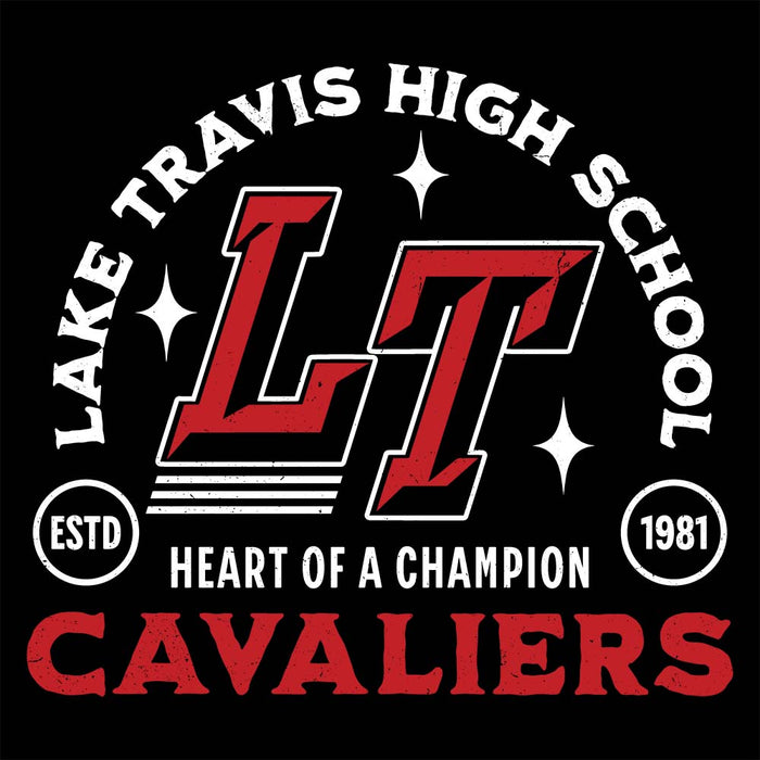 Close-up view of Lake Travis High School Cavaliers Black Premium Unisex T-shirt 208