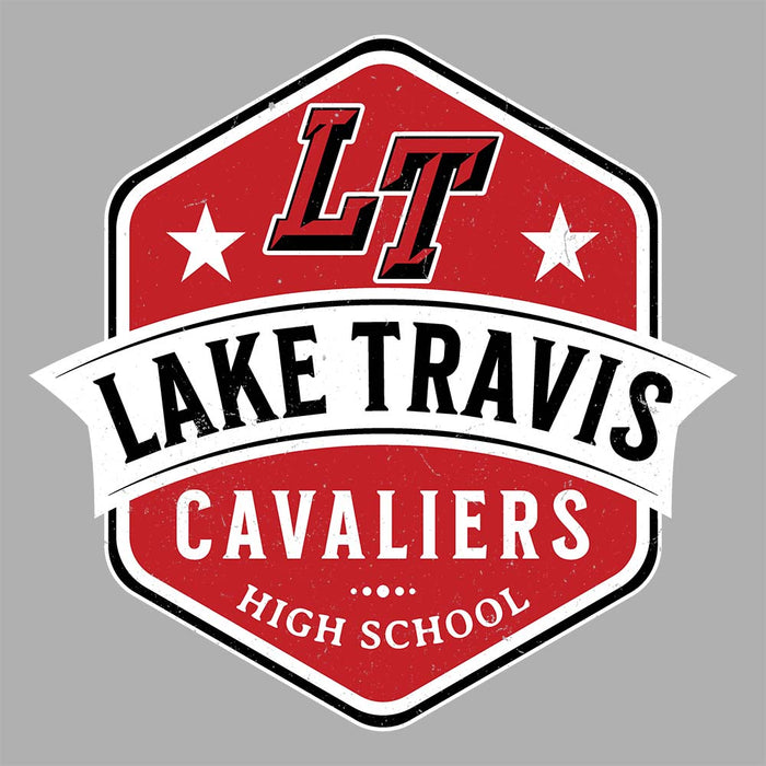 Close-up view of Lake Travis High School Cavaliers Unisex 3/4 sleeve Raglan T-shirt 209