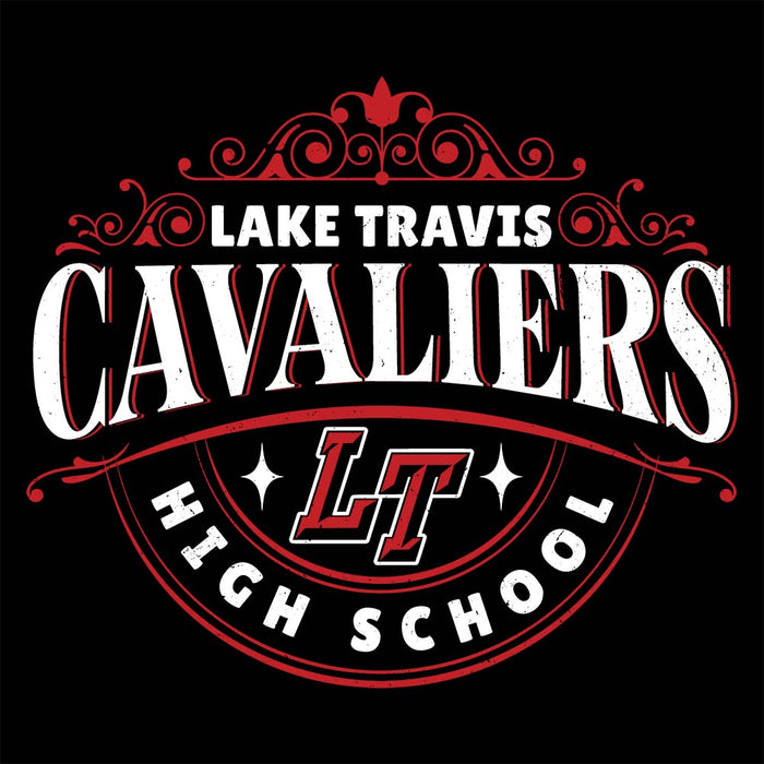 Close-up view of Lake Travis High School Cavaliers Black Premium Unisex T-shirt 211