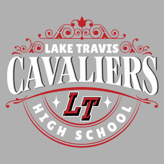 Close-up view of Lake Travis High School Cavaliers Unisex 3/4 sleeve Raglan T-shirt 211