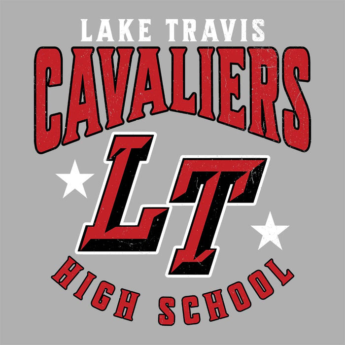 Close-up view of Lake Travis High School Cavaliers Unisex 3/4 sleeve Raglan T-shirt 213