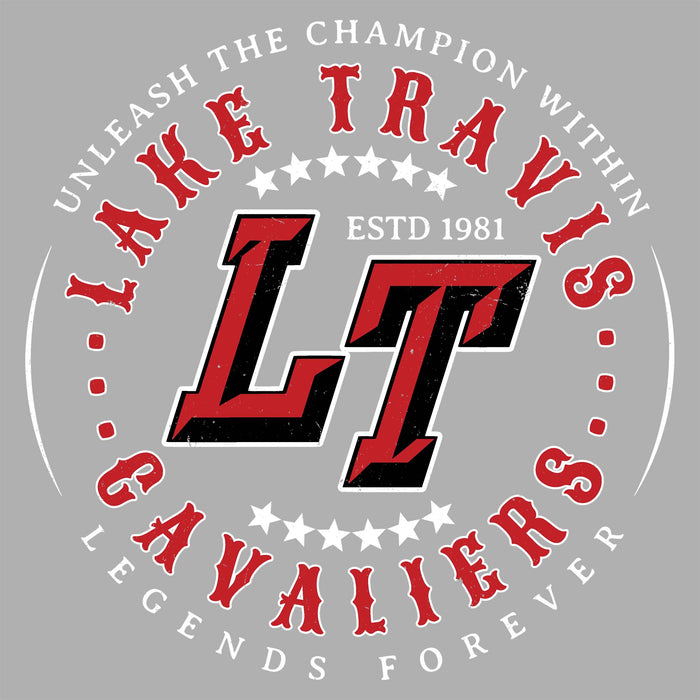 Close-up view of Lake Travis High School Cavaliers Women's Relaxed Fit T-shirt 214
