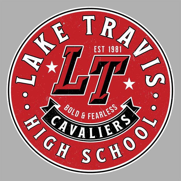 Close-up view of Lake Travis High School Cavaliers Unisex 3/4 sleeve Raglan T-shirt 215