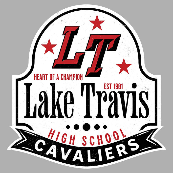 Close-up view of Lake Travis High School Cavaliers Unisex 3/4 sleeve Raglan T-shirt 219