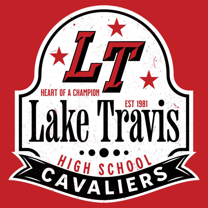 Close-up view of Lake Travis High School Cavaliers Red Classic Unisex Hoodie 219