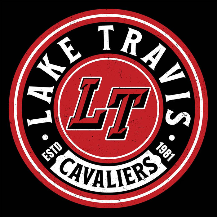 Close-up view of Lake Travis High School Cavaliers Black Premium Unisex T-shirt 220