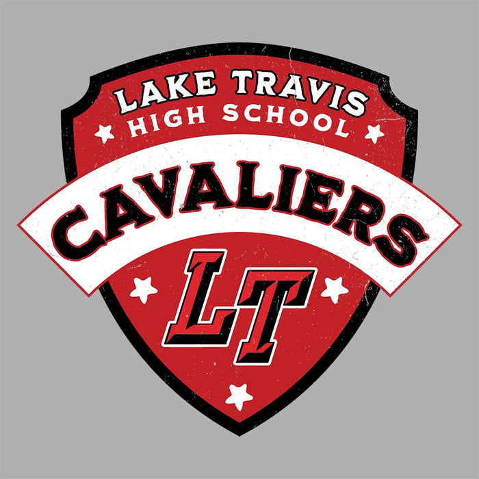 Close-up view of Lake Travis High School Cavaliers Unisex 3/4 sleeve Raglan T-shirt 221