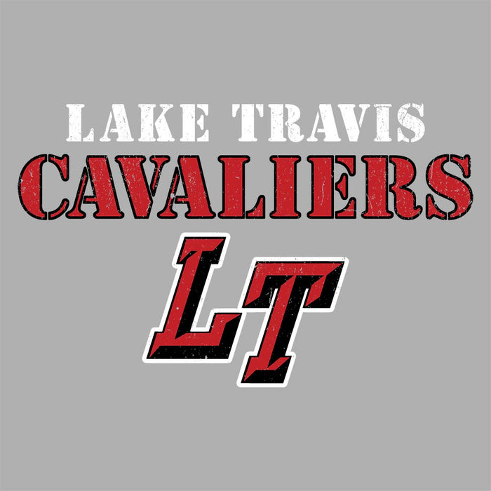 Close-up view of Lake Travis High School Cavaliers Unisex 3/4 sleeve Raglan T-shirt 222