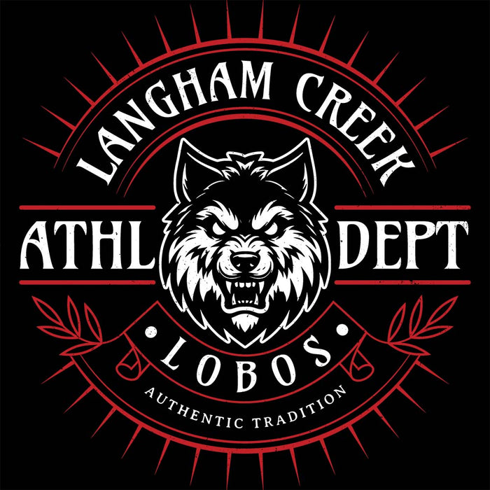 Close-up view of Langham Creek High School Lobos Black Classic Unisex T-shirt 201