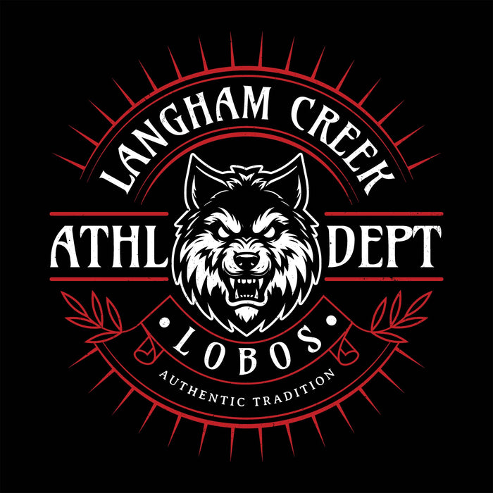 Close-up view of Langham Creek High School Lobos Black Classic Unisex T-shirt 201