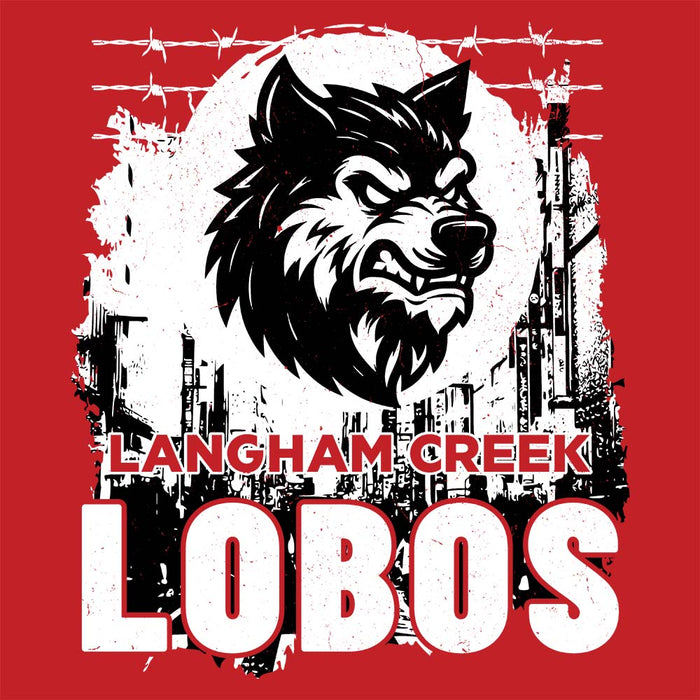 Close-up view of Langham Creek High School Lobos Red Classic Unisex Hoodie 202