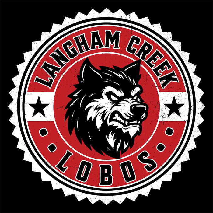 Close-up view of Langham Creek High School Lobos Black Premium Unisex Hoodie 203